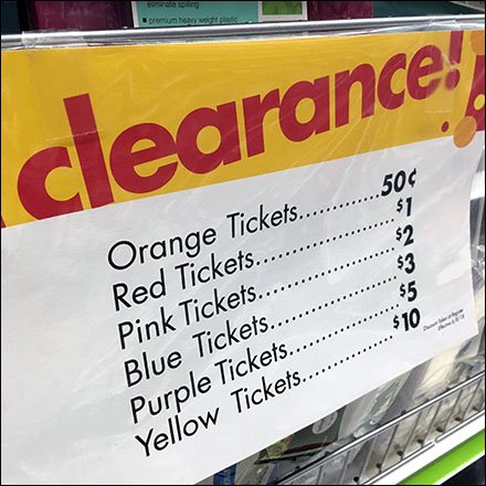 Clearance Tickets Color Coded by Price