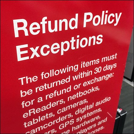 Target Refund Policy Exceptions Declared In Advance Sign