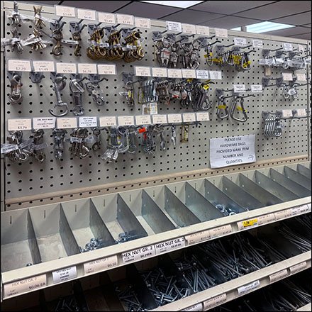 Inline Fastener Aisle Merchandising Hook And Bin Outfitting