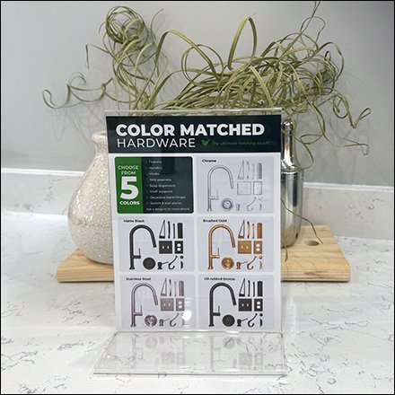 Color-Matched Hardware Choices Countertop Sign
