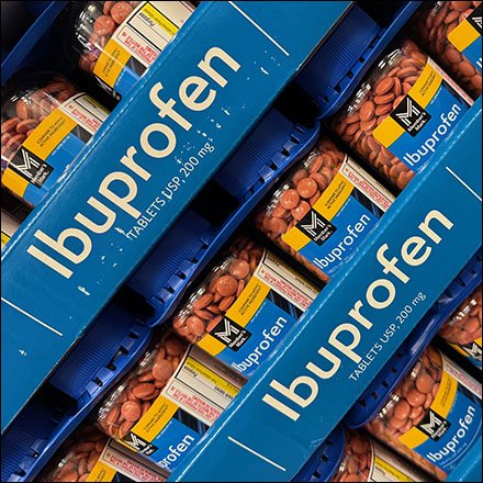 Members Mark Bulk Ibuprofen Pallet Rack Bottle Display