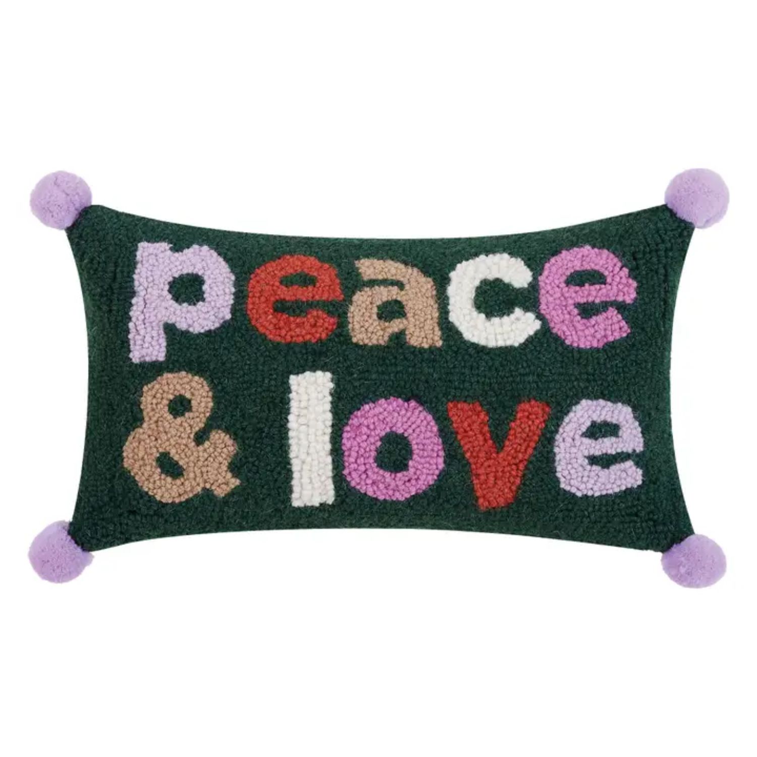 Accent Pillow – Peace and Love with Pom Poms Hook Pillow