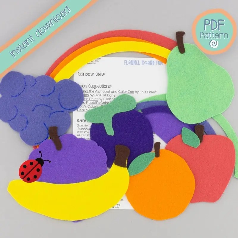 rainbow stew felt board pieces and printed ladybug
