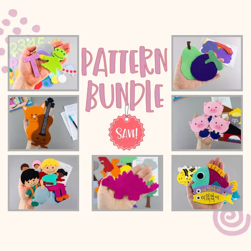 7 images of storytime felt boards surrounding the words Pattern Bundle.