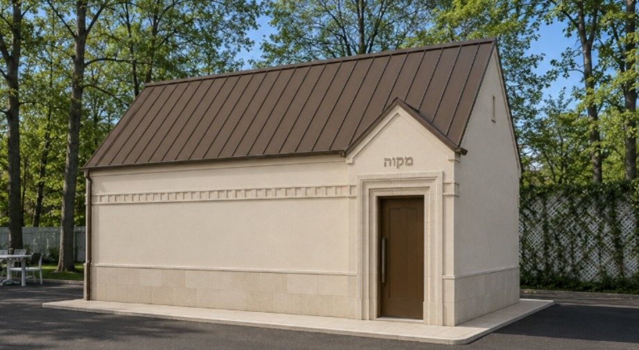 Architectural rendering of the completed Anshei Lubavitch mikvah exterior