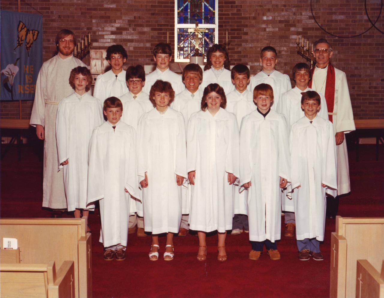 1983 1st row: Todd Bergstrom, Dawn Viers, Lori Prosser, Troy Johnson, Tom Everett 2nd row: Julie Levine, Larry Legg, Gary Frey, Karl Johansen, Frank Peck 3rd row: Ted Durant, Scot Schnoor, Linda Larson, Kurtis Lauritsen