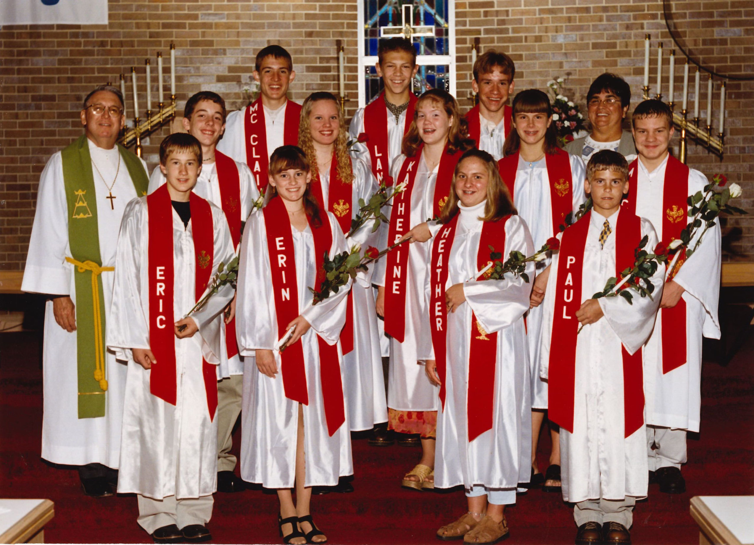2001 1st row: Eric Swanson, Erin Koskovich, Heather Yacevich, Paul Koskovich 2nd row: Pastor Dale Jirousek, Alexander Lake, Leisa Barber, Katherine Long, Lacey Muirhead, Deana Peck, Michael Wallace 3rd row: McClain Johnson, Landon Tondreau, Taylor Barrs ©Bobier Studio