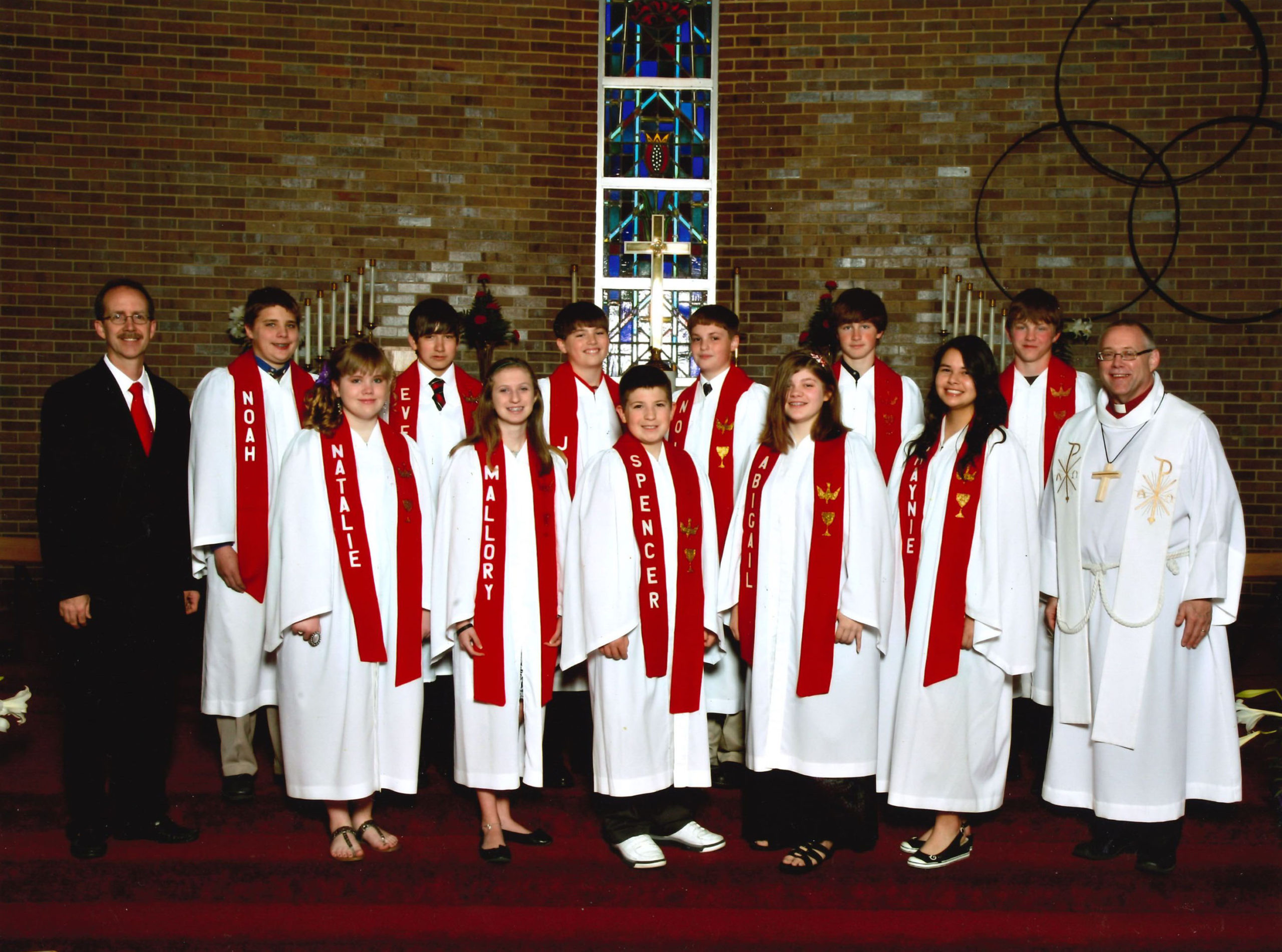 2011 1st row: Natalie Andersen, Mallory Feenstra, Spencer Jans, Abby Kleider, Shaynie Porter 2nd row: Burt Heithold, Noah Uhing, Everett Hofmeister, Joe Prescott, Nolan Nelson, Jace Graves, Mitchell Otto, Pastor Jerry Gilbreath ©Bobier Studio