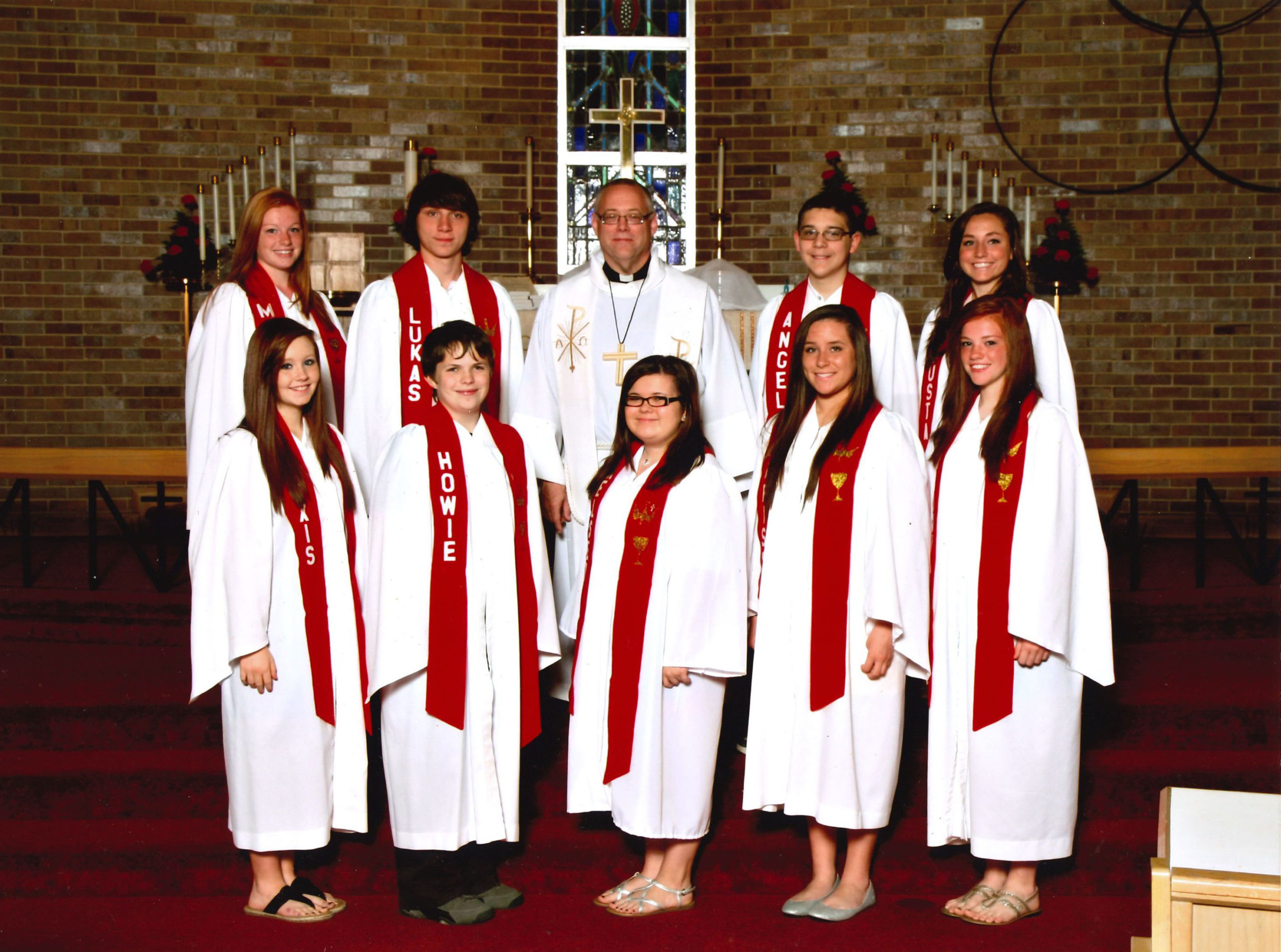 2012 1st row: Alexis Orr, Howie Coughlin, Kelsey Owens, Marissa Perez, Brianna Nelson 2nd row: MaKayla Nelson, Lukas Litras, Pastor Jerry Gilbreath, Angel Ruvalcaba, Augusta Thramer ©Bobier Studio
