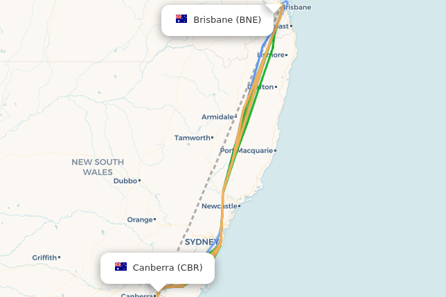 Actual Flight Paths From Brisbane To Canberra Flightpaths Com BNE CBR 2d 