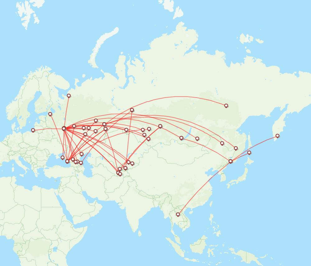 Ural Airlines Routes U6 2026 Map Flight Routes U6 