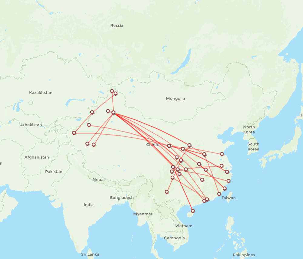 Urumqi Airlines Routes UQ 2026 Map Flight Routes UQ 