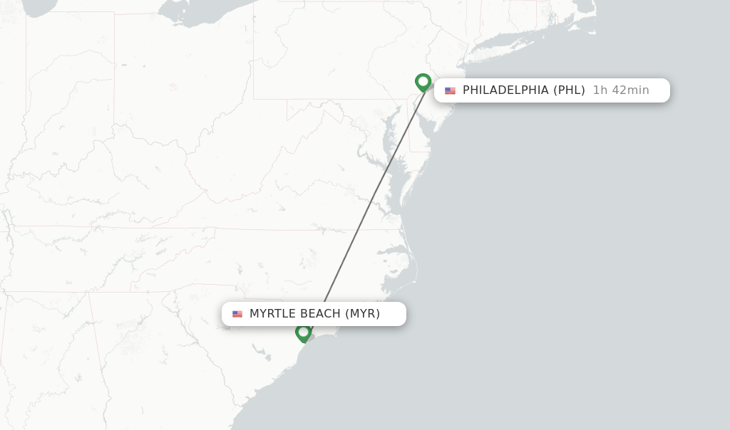 Direct (non-stop) flights from myrtle beach to philadelphia
