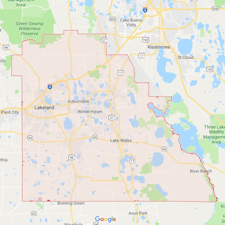 Road Map Of Polk County Florida Boundaries Major Cities And Geography.