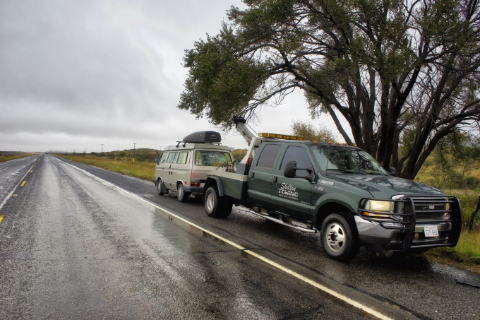 van gets towed