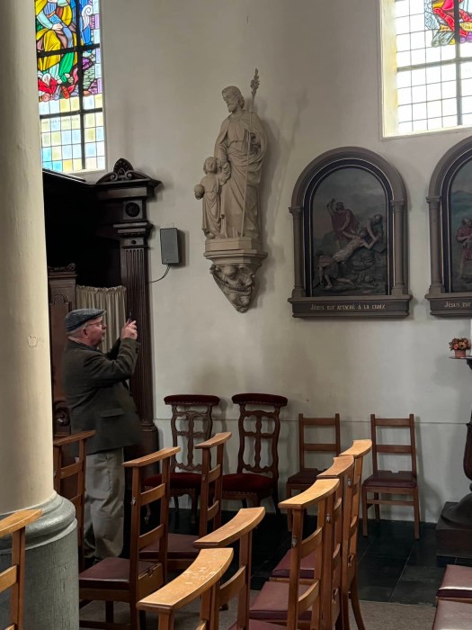 Pointing at old artwork