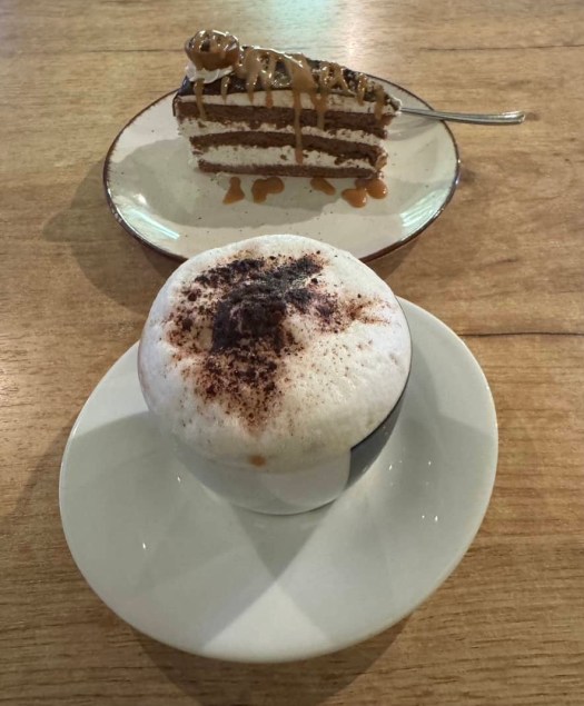 Wonderful Skopje cappuccino and toffee cake