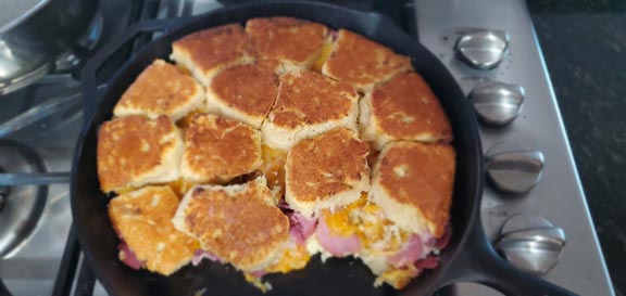 ham and cheese sliders using sourdough honey butter rolls
