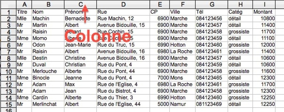 Module 3 Bureautique : Excel-Calc (Bases) - Exercice : 5 Fichier client  simple