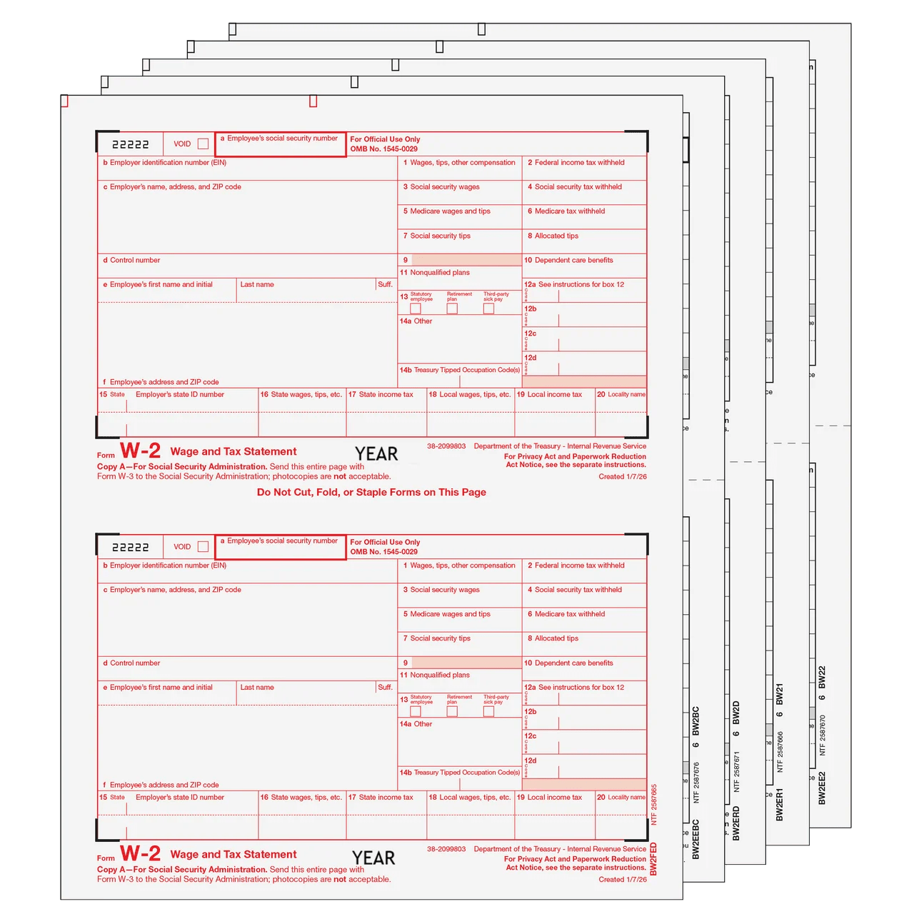 W2COMBS605 - Condensed W-2 Form 6-part Set (2-up Copies)
