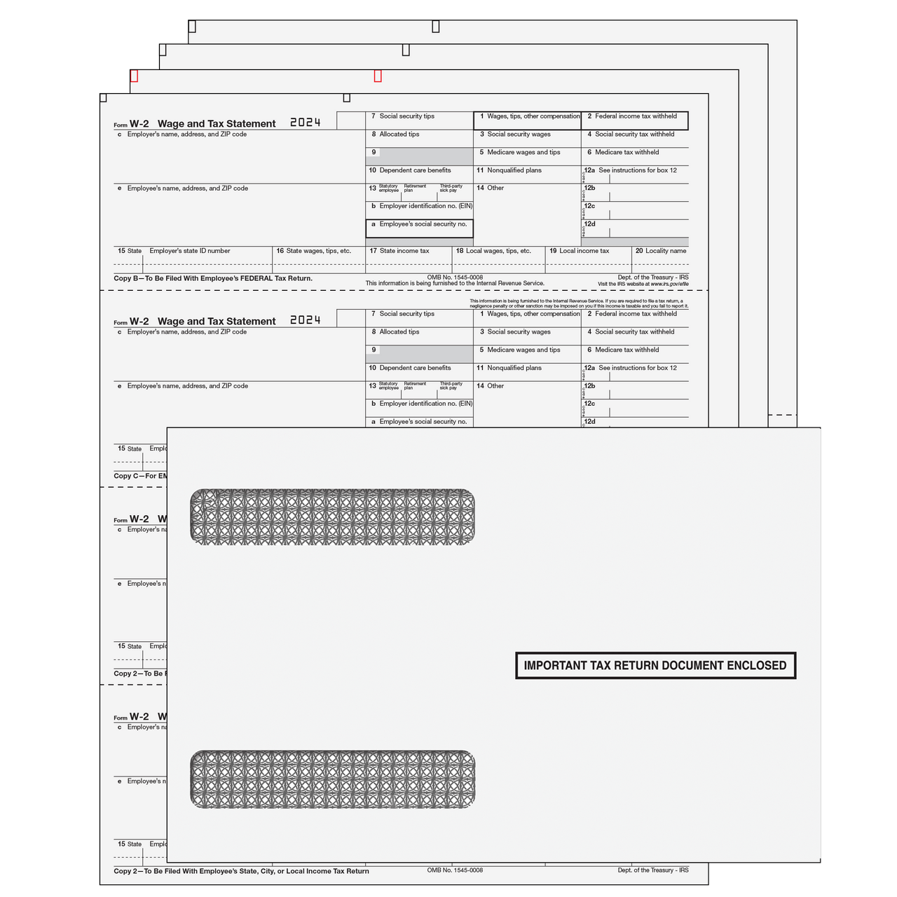 4DWNAS6E - 4up Horizontal W-2 Form 6-part Kit - (with Self Seal Envelopes)