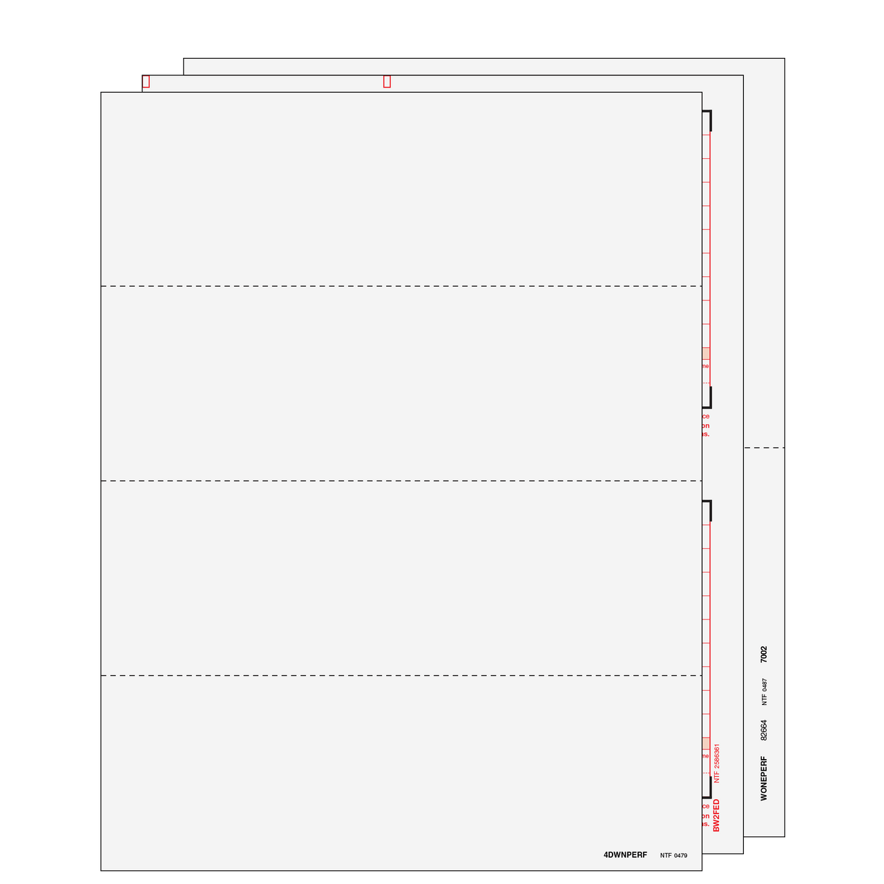 4up Blank W-2 Form 6-part Set with Instructions (Horizontal Employee Copies)