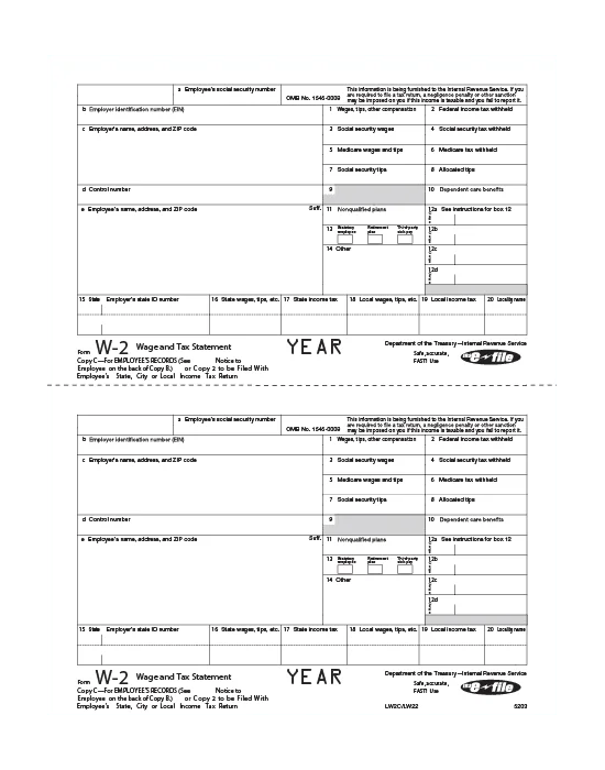 W-2 Employer Copy 1 (state city local) Form - SKU: BW2ER105