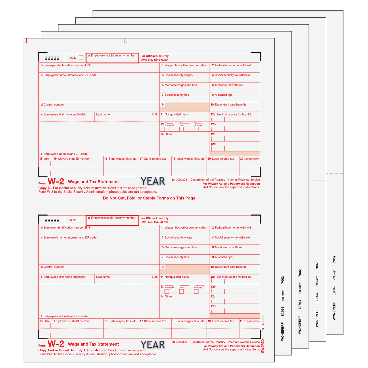 Traditional W-2 Form 8-part Set (Blank Copies)