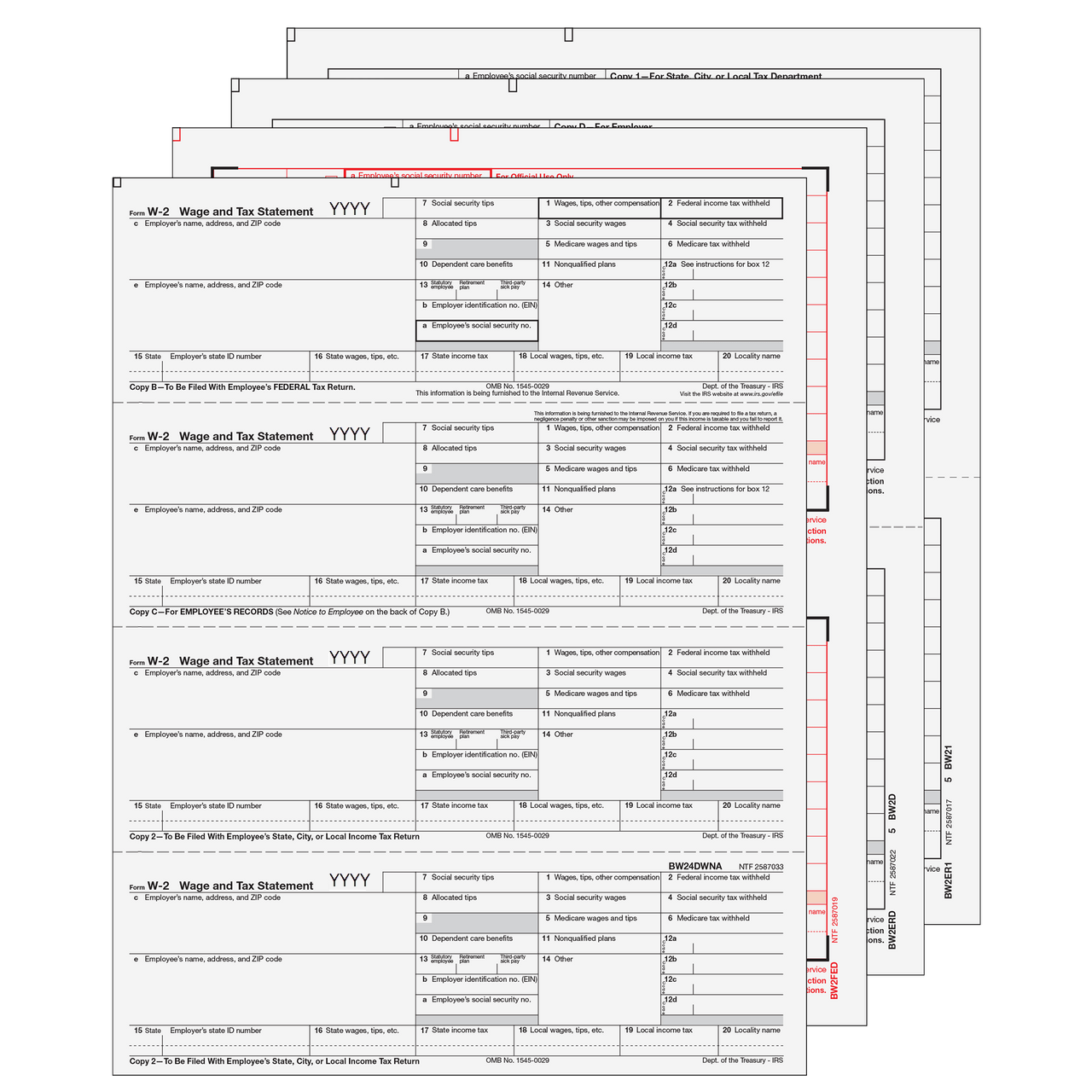 4up Horizontal W-2 Form 6-part Set - (4up Employee Copies)
