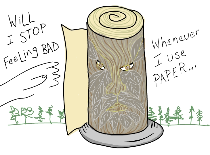 Will I stop feeling bad whenever I use paper if I buy FSC Will I stop feeling bad whenever I use paper if I buy FSC, illustration by Franke James