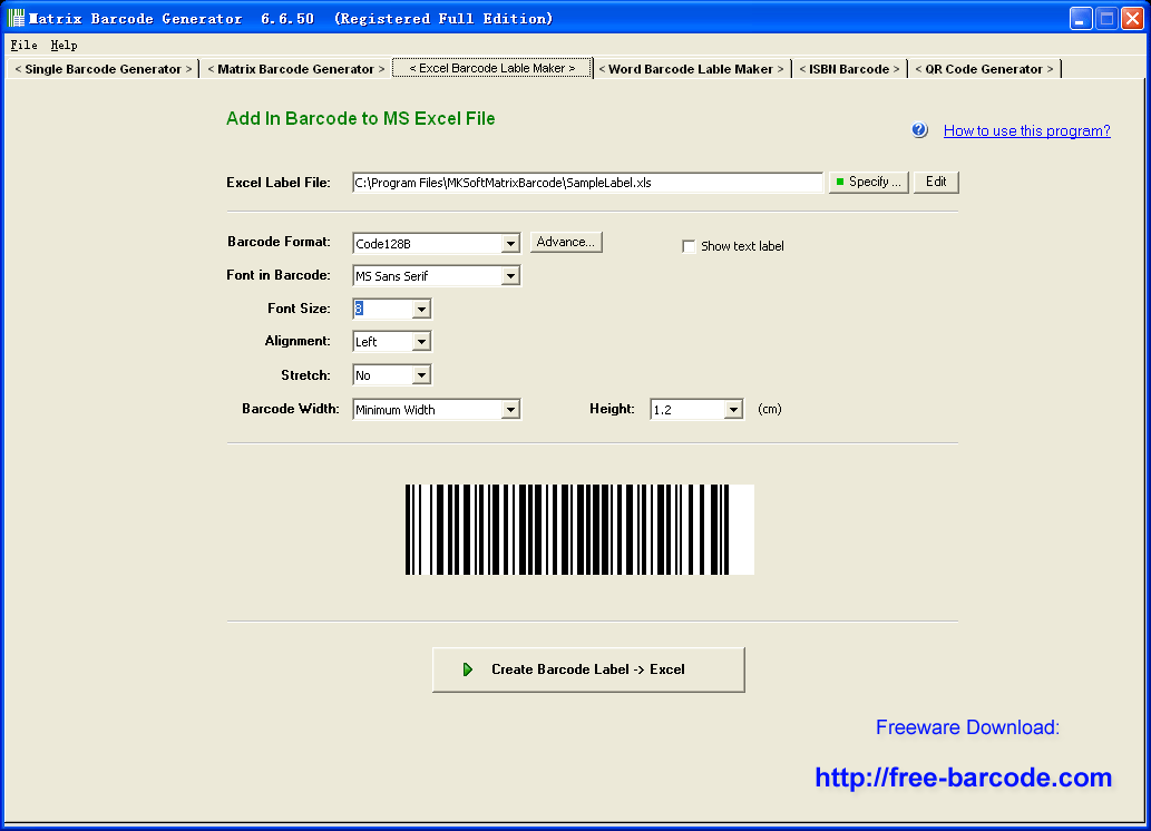 excel print barcode labels