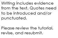 Example reminds student to introduce and punctuate quote then refers them to the tutorial.