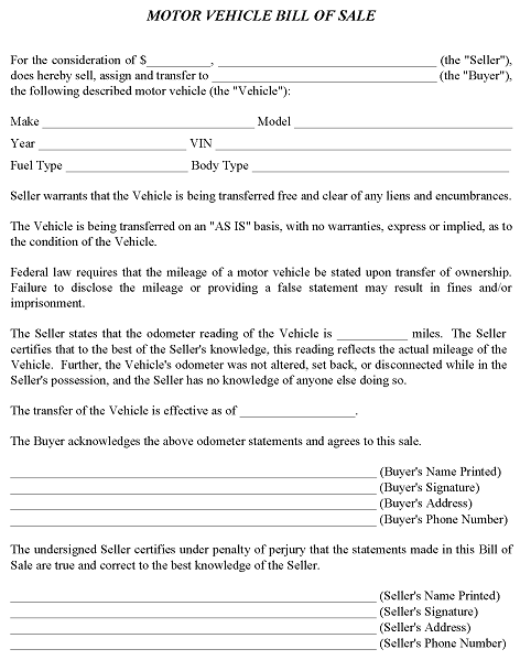 free motor vehicle bill of sale template pdf word free printable legal forms