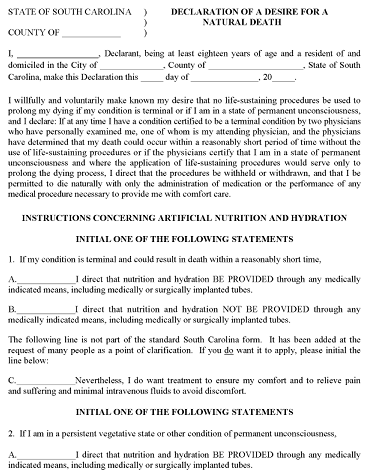free south carolina living will form pdf word free printable legal forms