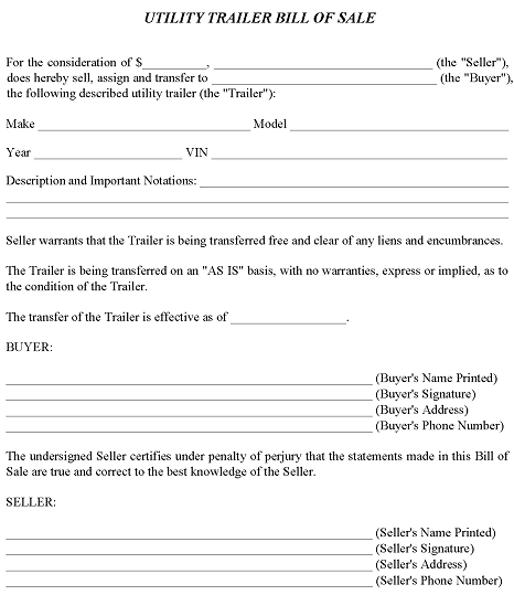 free utility trailer bill of sale template pdf word free printable legal forms