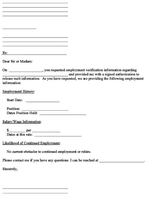 free employment verification form pdf download free print