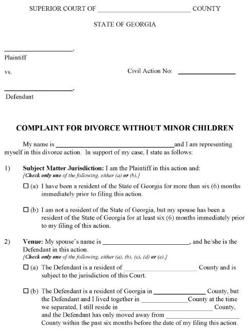 free georgia divorce forms divorce paperwork download free