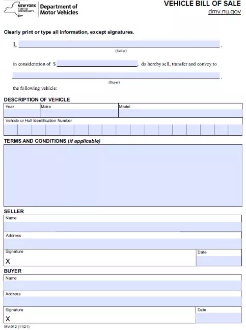 free new york motor vehicle bill of sale pdf word free printable legal forms
