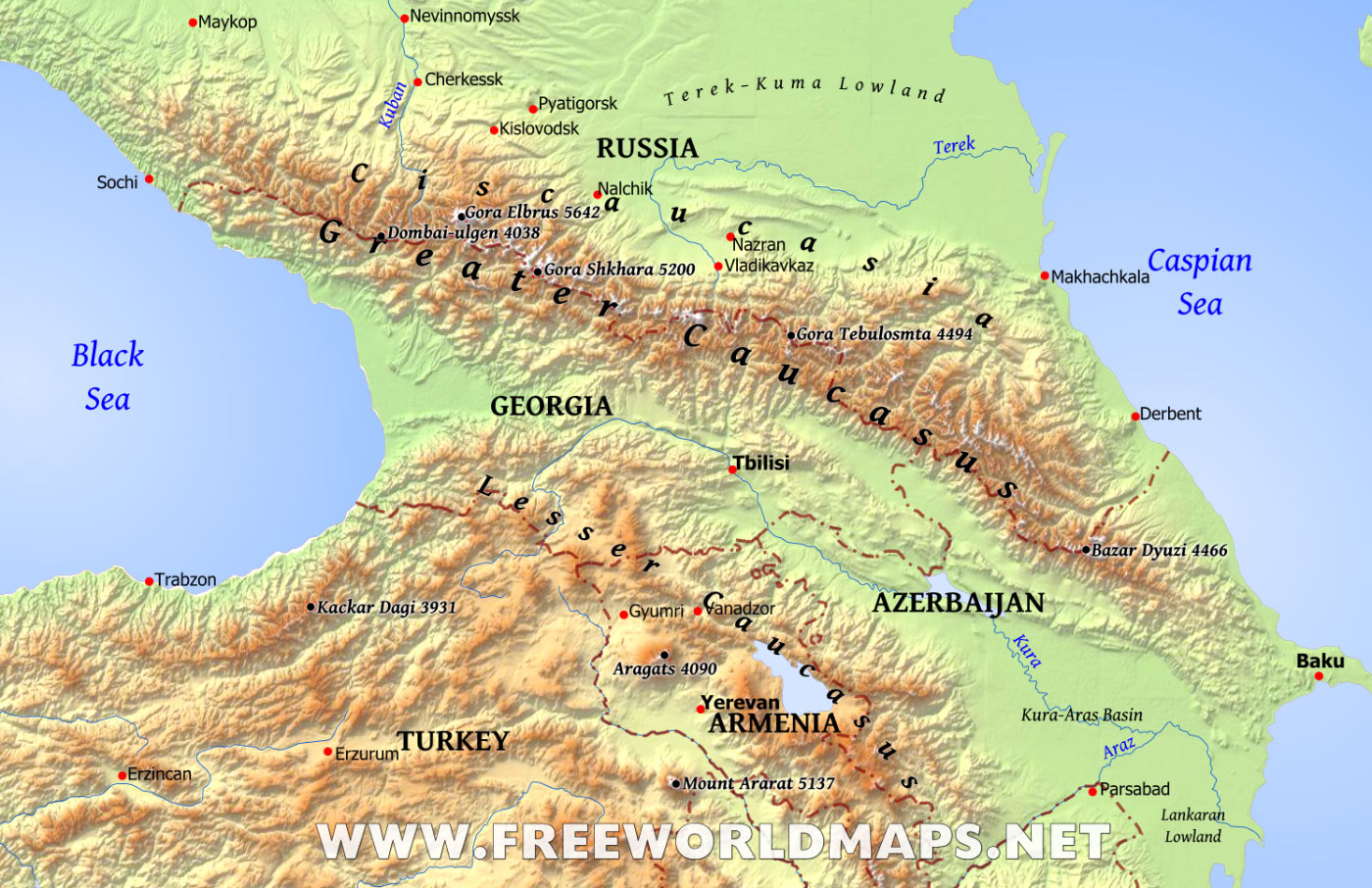 Caucasus Mountains Map Caucasus Map 