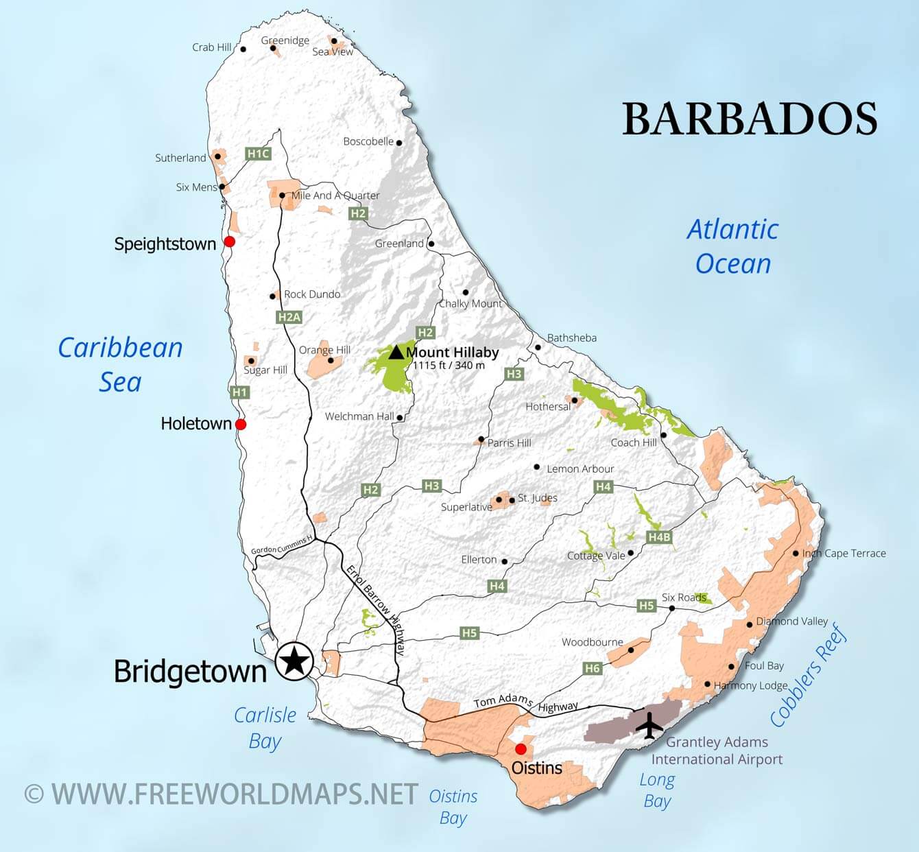 Barbados On Map Of Caribbean Islands Barbados Map 