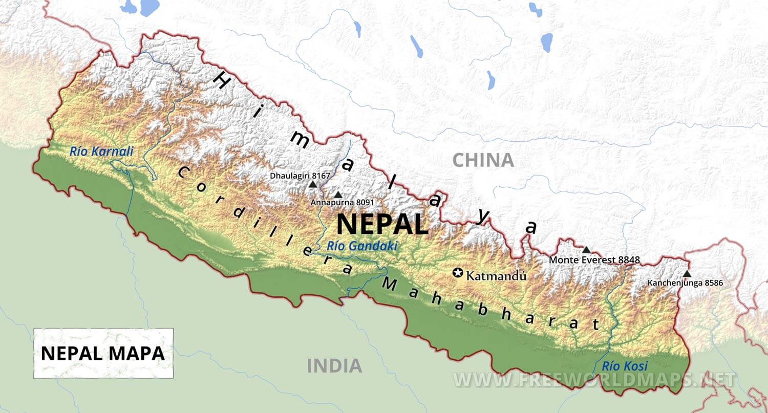 Ocultar la leyenda del mapa. Mapa de Nepal