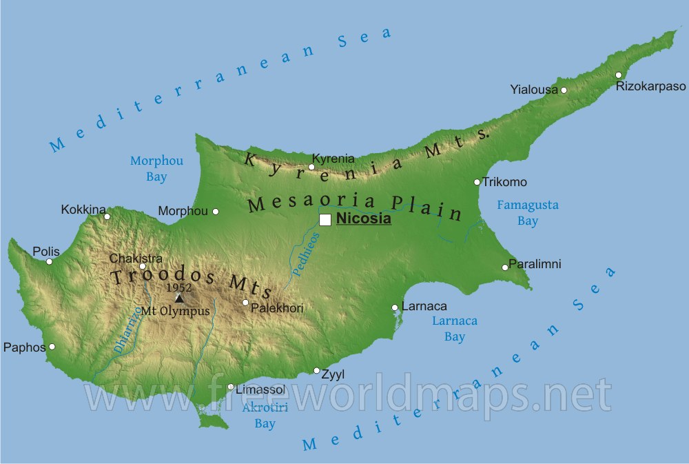 Cyprus Physical Features Map Cyprus Map Physical 