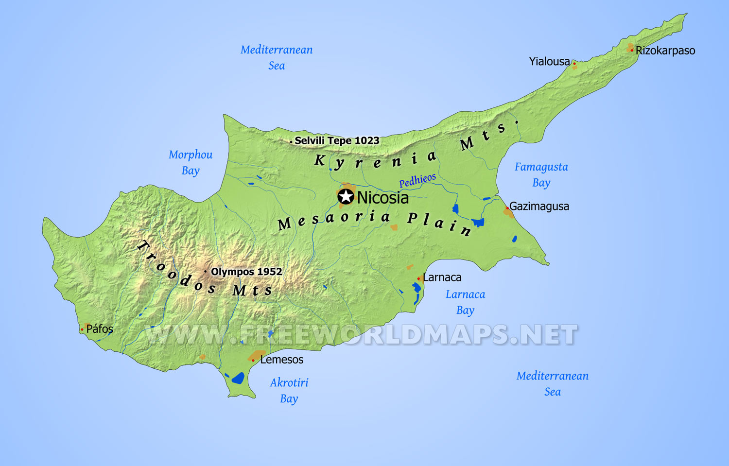 Cyprus Physical Map Cyprus Physical Map 