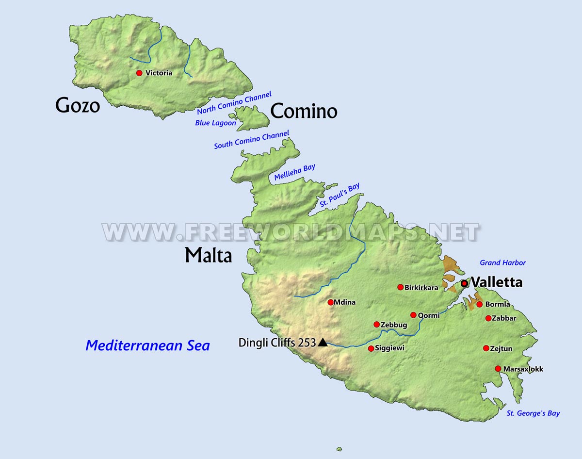 Malta Physical Map Malta Physical Map 