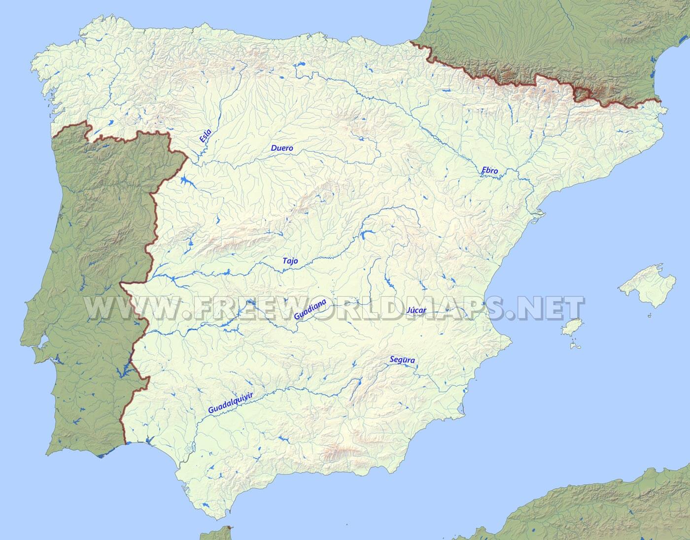 Spain Physical Map Spain Rivers Map 