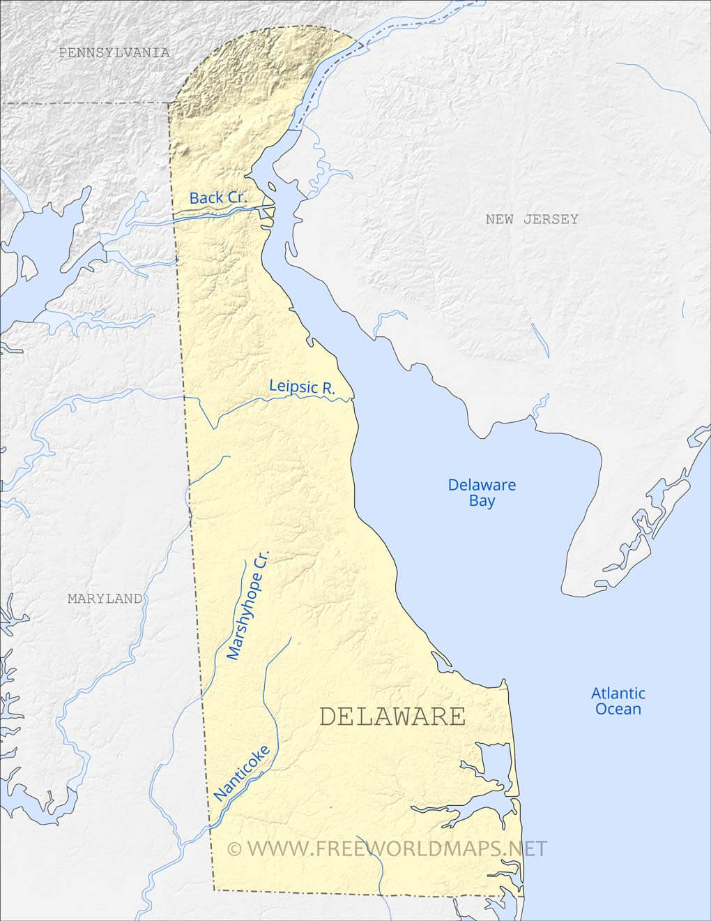 Physical map of delaware