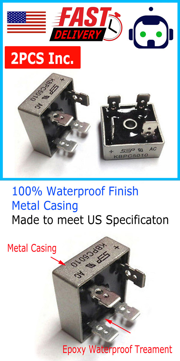 Details About 2pcs 1000v 50a Metal Case Single Phase Diode Bridge Rectifier Kbpc5010 Usa