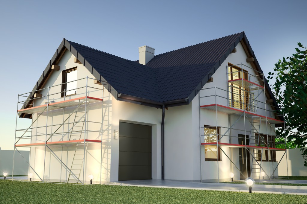 Scaffolding around a house
