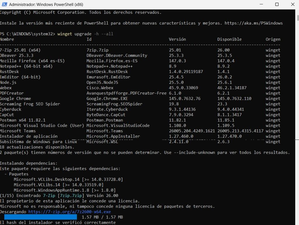 Script de Powershell para actualizar los programas en Windows 11