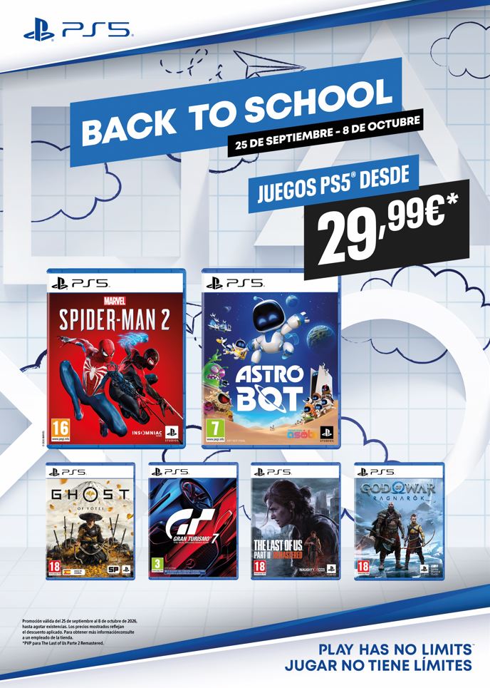 Cazando gangas en PS5: God of War, Spider-Man 2 y los grandes de Sony por tiempo limitado. PlayStation lanza la campaña «Back to School» con descuentos en grandes títulos de PS5